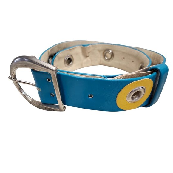 Vintage Salena’s Collection 1991 Leather Belt Colorful Silver Buckle Grommets main image 5